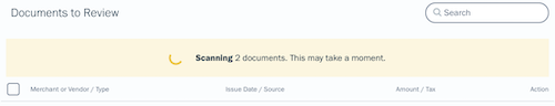 Scanning documents banner above list of uploads.