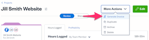Generate invoice button on a Project.
